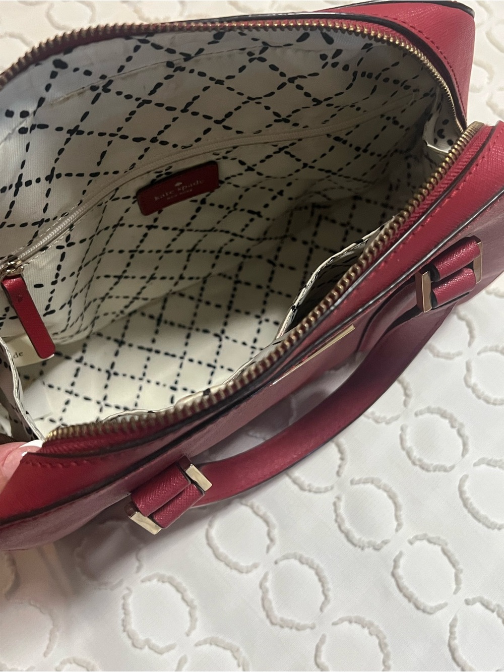 Kate Spade Red Saffiano Dome Satchel with Crossbody Strap - Picture 5 of 7
